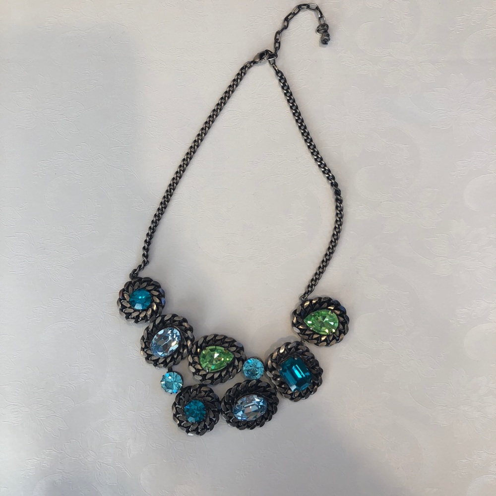 Statement necklace with green and blue stones